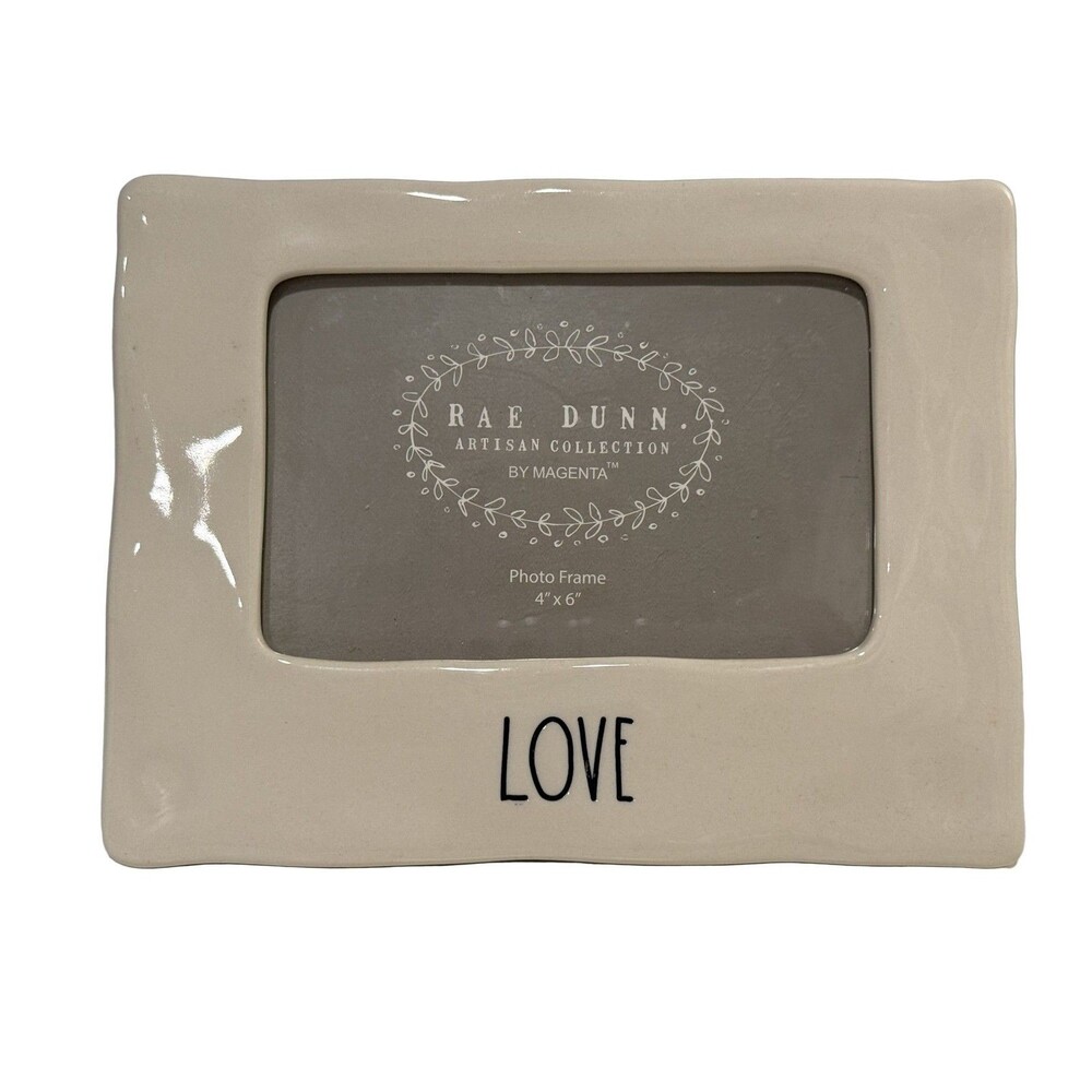 Rae Dunn Artisan Collection Photo Frame LOVE 4x6 Off-White Ceramic Easel Wall